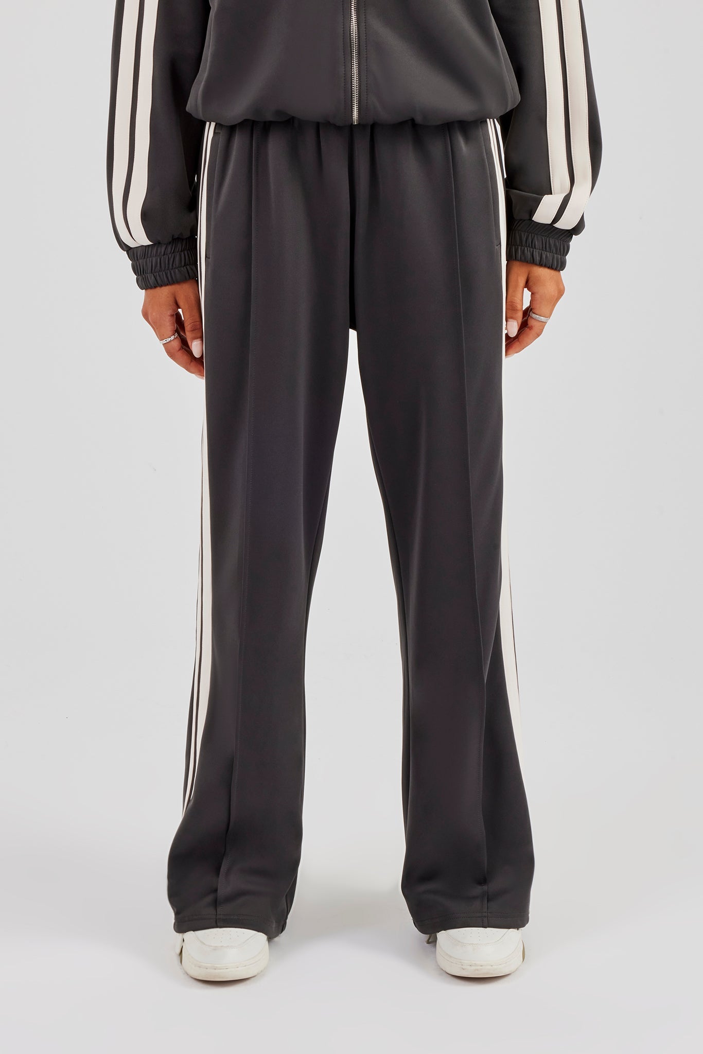 Taping Wide Leg Track Pant - Charcoal