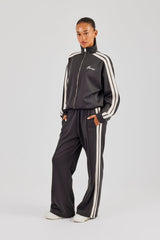 Funnel Neck Taping Zip Through Track Jacket - Charcoal