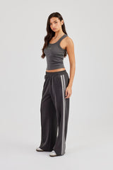 Glitter Applique Rib Scoop Neck Vest - Charcoal