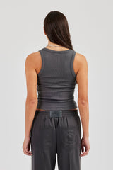 Glitter Applique Rib Scoop Neck Vest - Charcoal