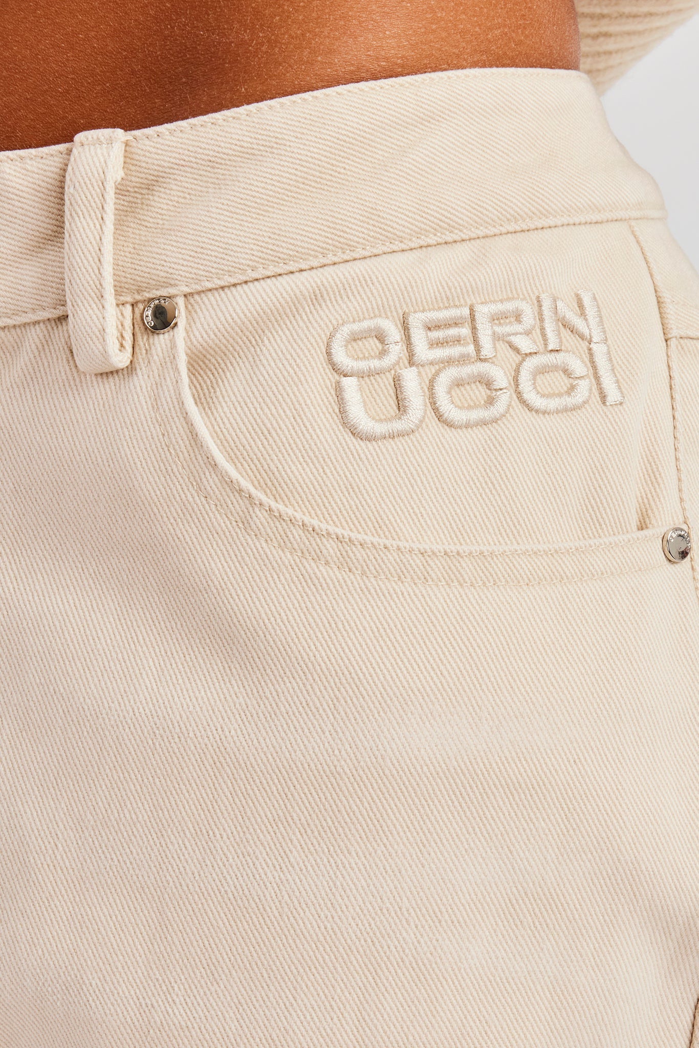 Twill Embroidered Trouser - Stone