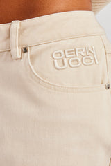 Twill Embroidered Trouser - Stone
