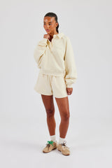 Washed Button Detail Jersey Short - Butter Yellow