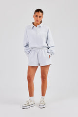 Polo Sweatshirt & Button Detail Short - Heather Grey