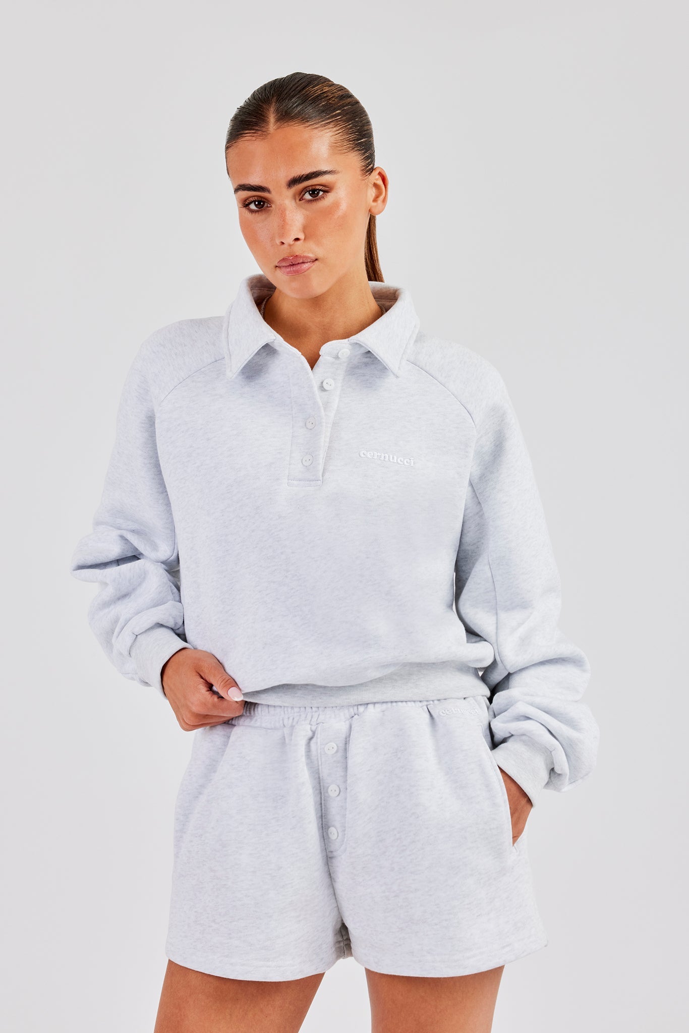 Button Detail Jersey Short - Heather Grey