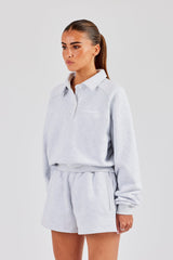 Polo Sweatshirt & Button Detail Short - Heather Grey