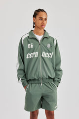 Nylon Panelled Logo Track Jacket & Short - Green