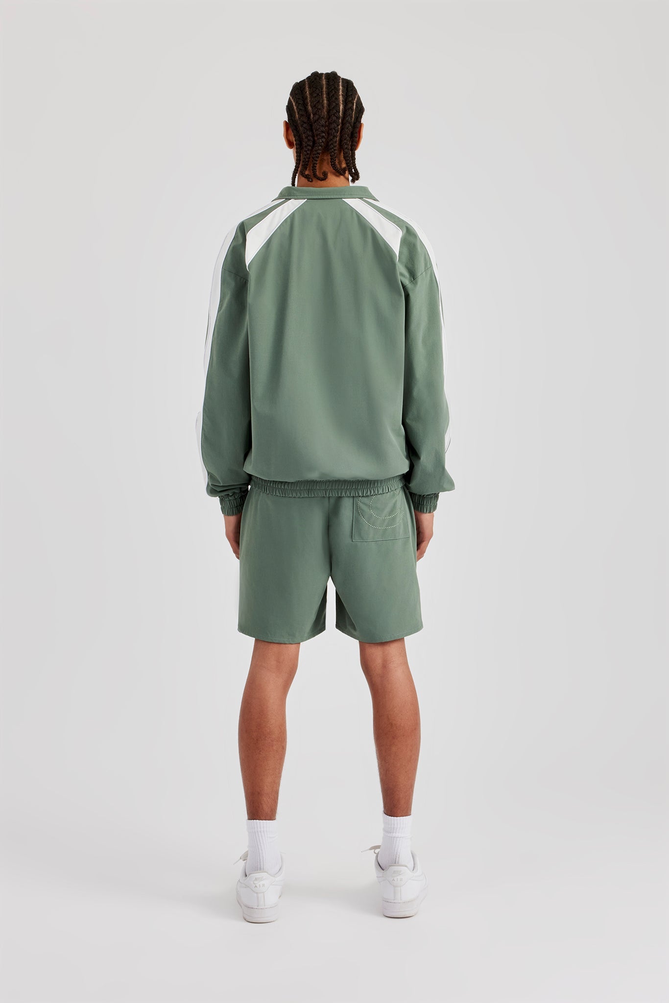 Nylon Panelled Logo Track Jacket & Short - Green
