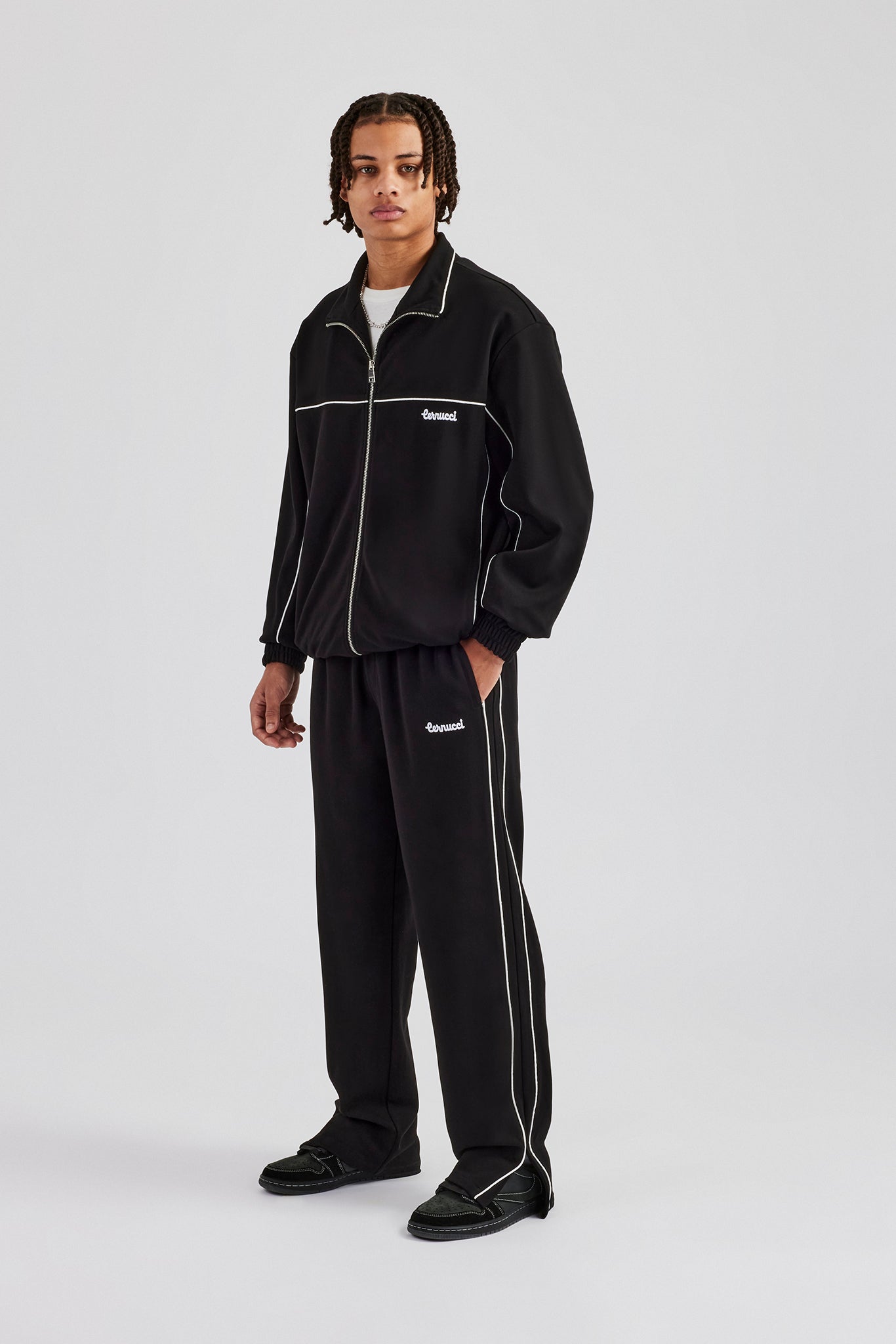 Piping Split Hem Trouser - Black