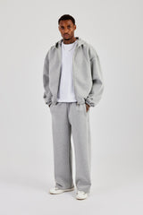 Zip Hooded Panelled Scuba Jacket & Wide Leg Trouser - Grey
