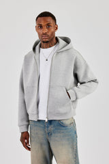 Scuba Zip Through Boxy Hoodie - Grey