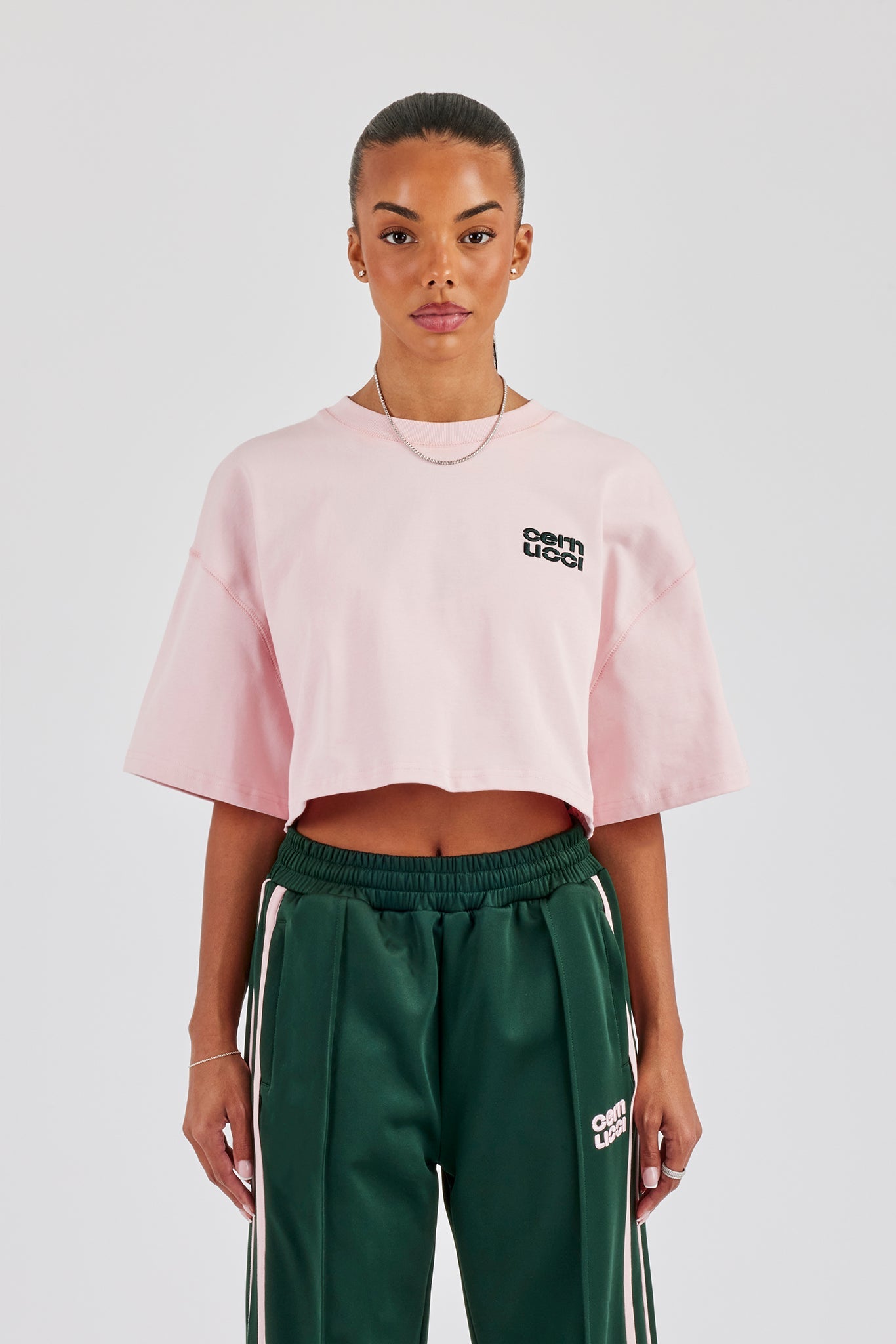 Cropped Embroidered T-Shirt - Light Pink