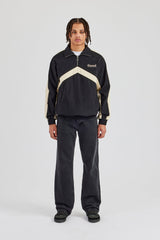 Quarter Zip Nylon Contrast Stripe Jacket - Black