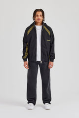 Hooded Nylon Contrast Block Jacket - Black