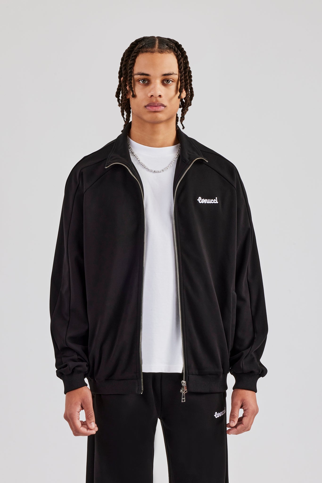 Raglan Embroidered Track Jacket - Black