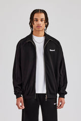 Raglan Embroidered Track Jacket - Black