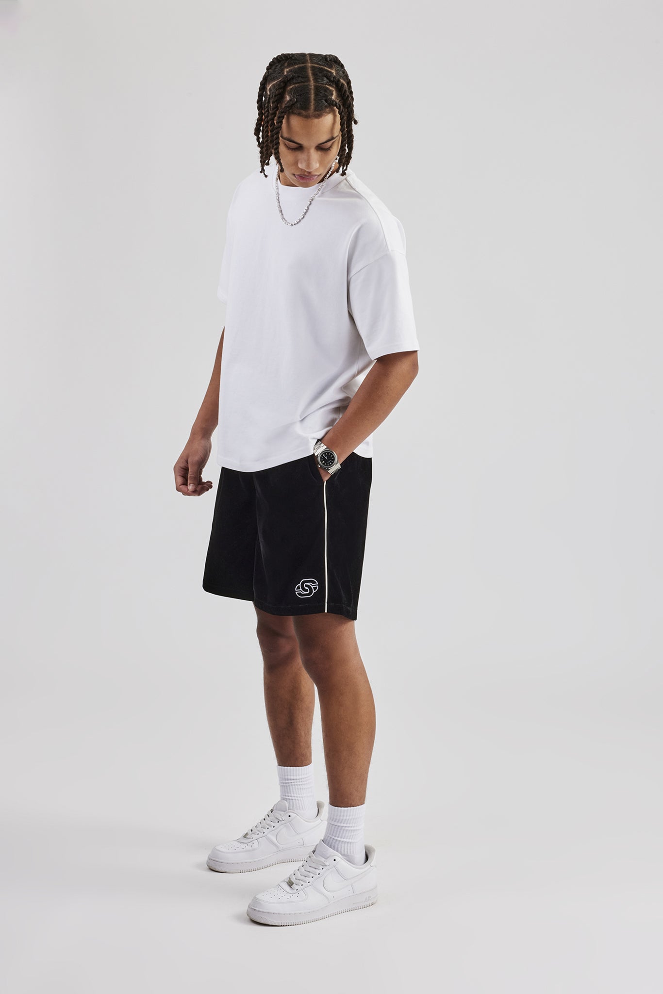 Velour Piping Track Short - Black