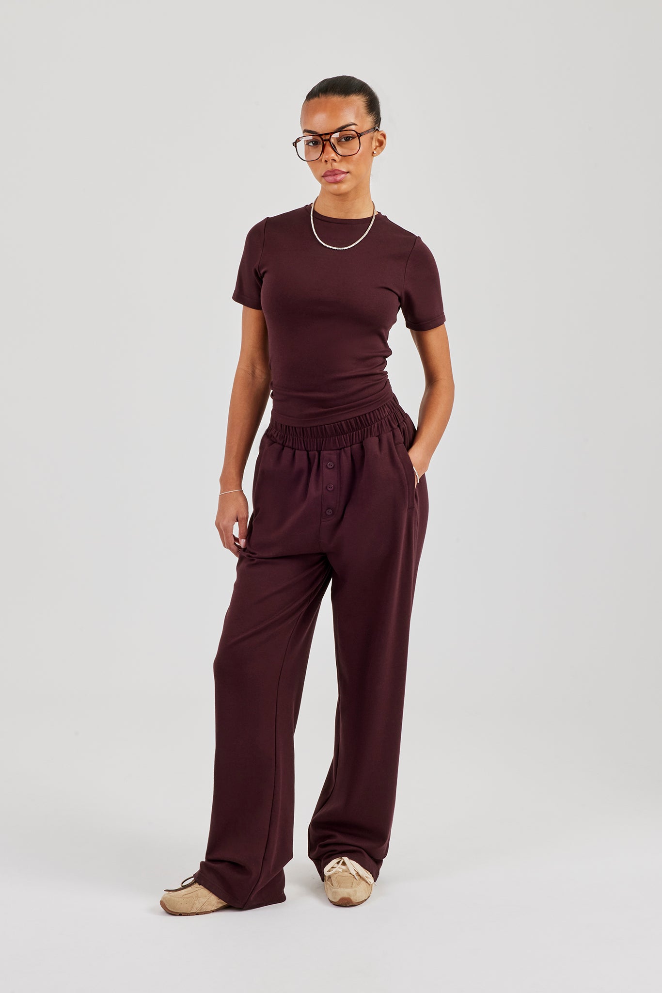 Soft Touch Short Sleeve Top & Trouser - Burgundy