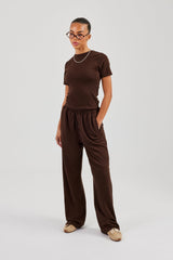 Soft Touch Short Sleeve Top & Trouser - Chocolate