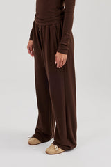 Soft Touch Button Detail Trouser - Chocolate