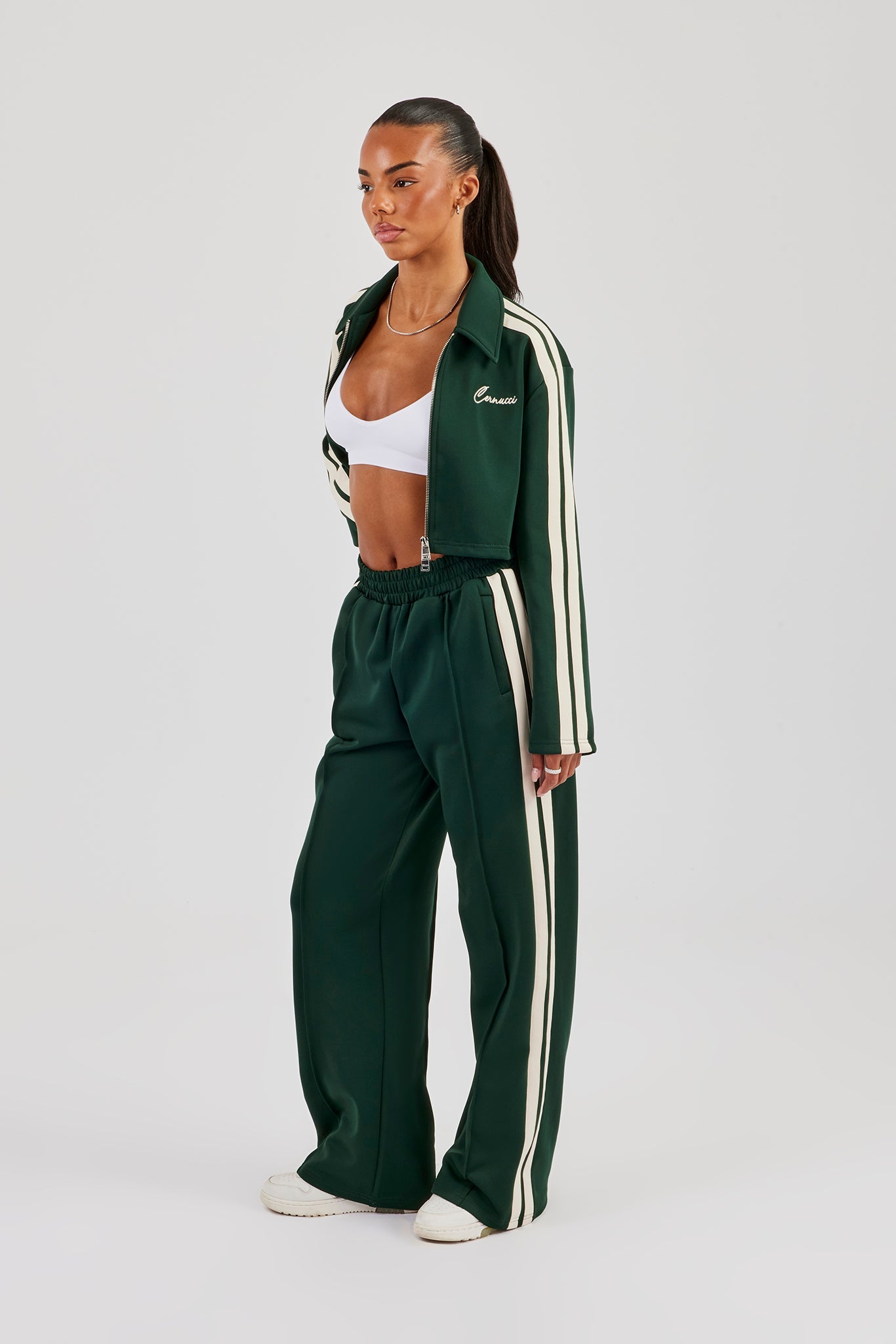 Taping Cropped Harrington Jacket & Track Pant - Bottle Green