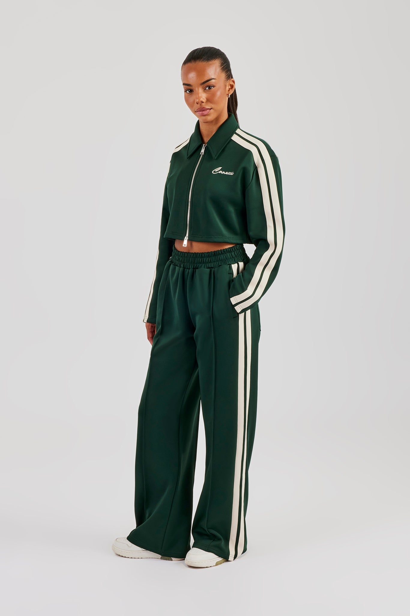 Taping Cropped Harrington Jacket - Bottle Green