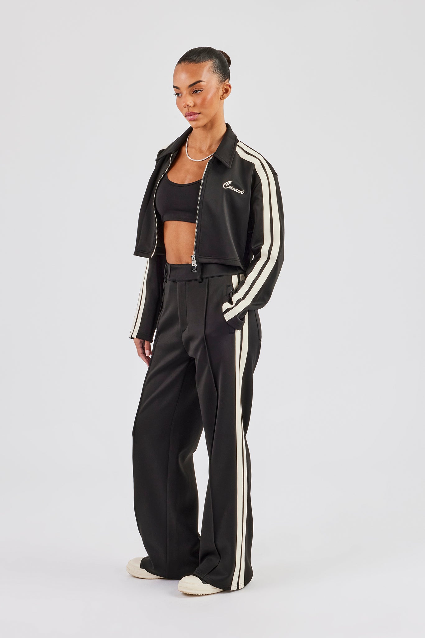 Cropped Harrington Taping Jacket & Tailored Trouser - Black