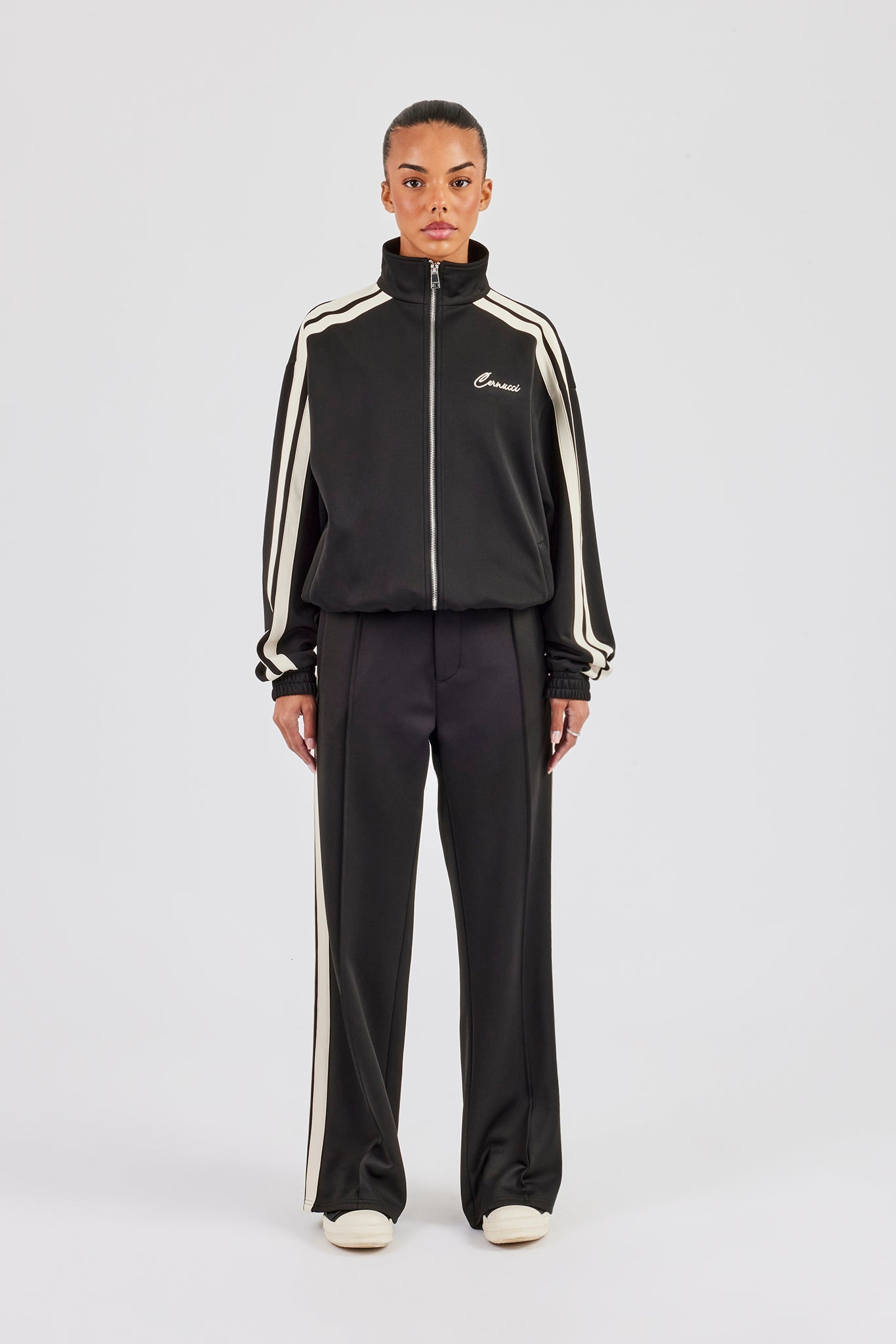 Funnel Neck Taping Jacket & Tailored Trouser - Black