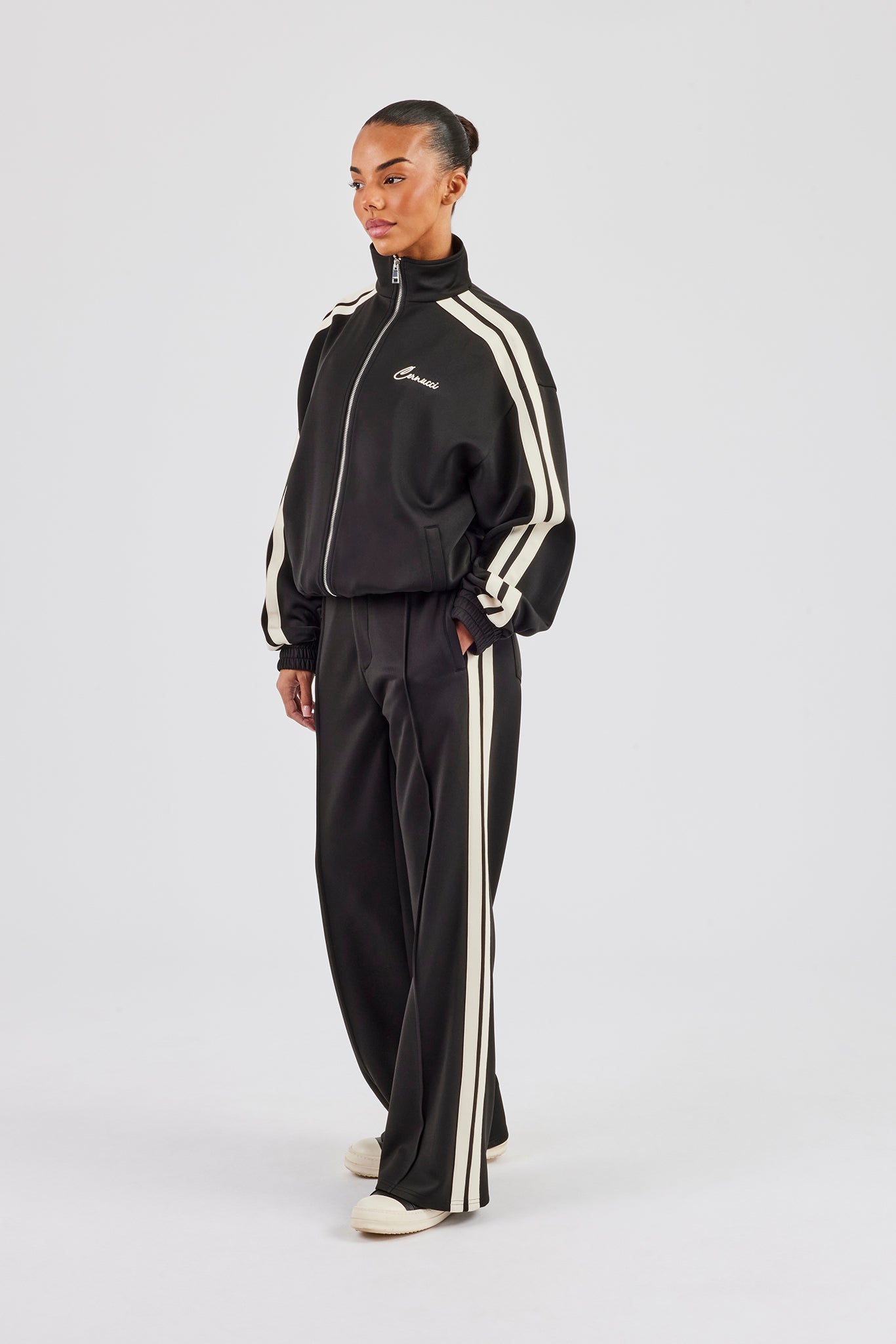 Funnel Neck Taping Jacket & Tailored Trouser - Black