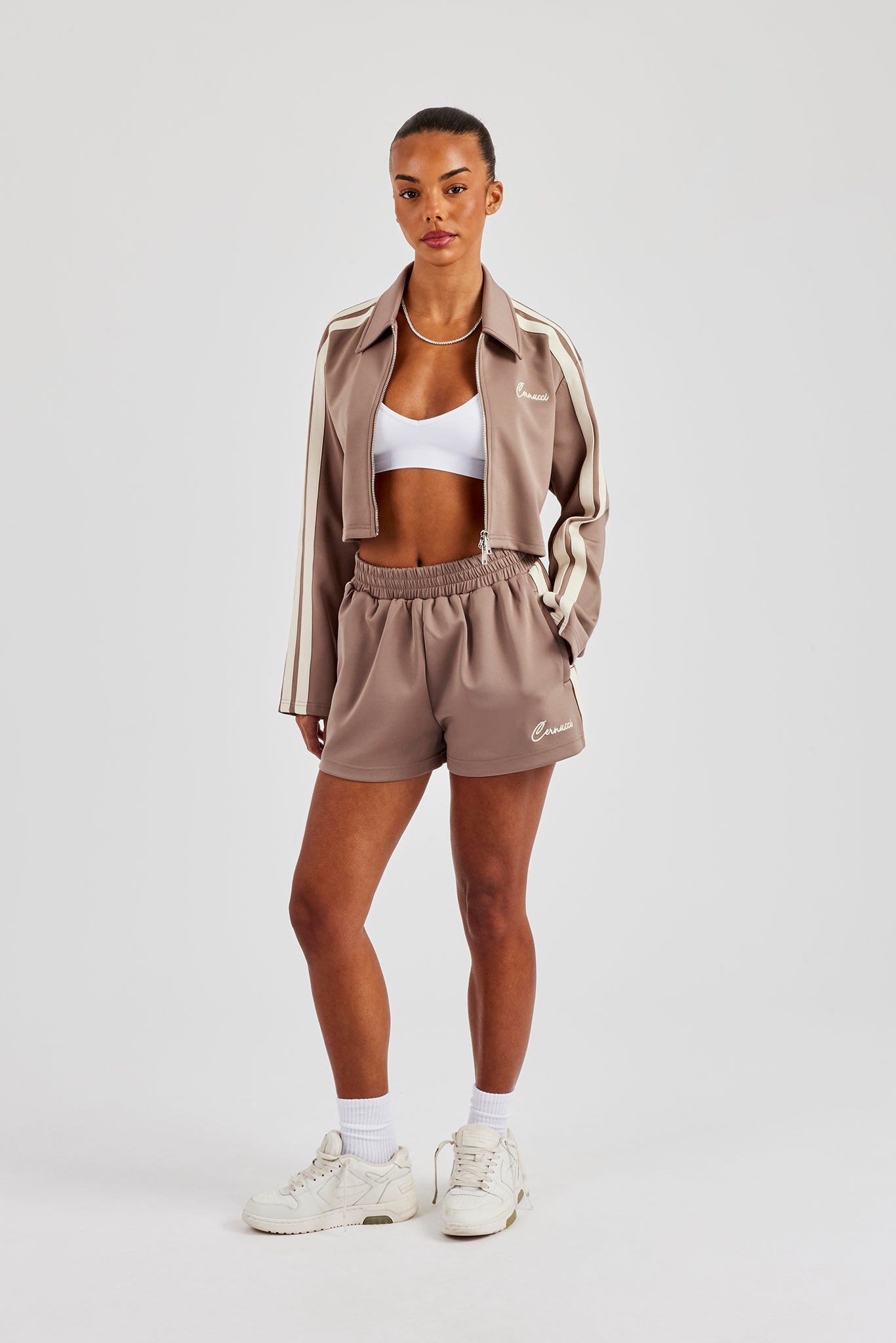 Taping Cropped Harrington Jacket & Short - Taupe