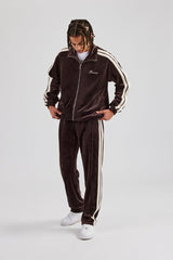 Taping Straight Leg Velour Track Pant - Chocolate