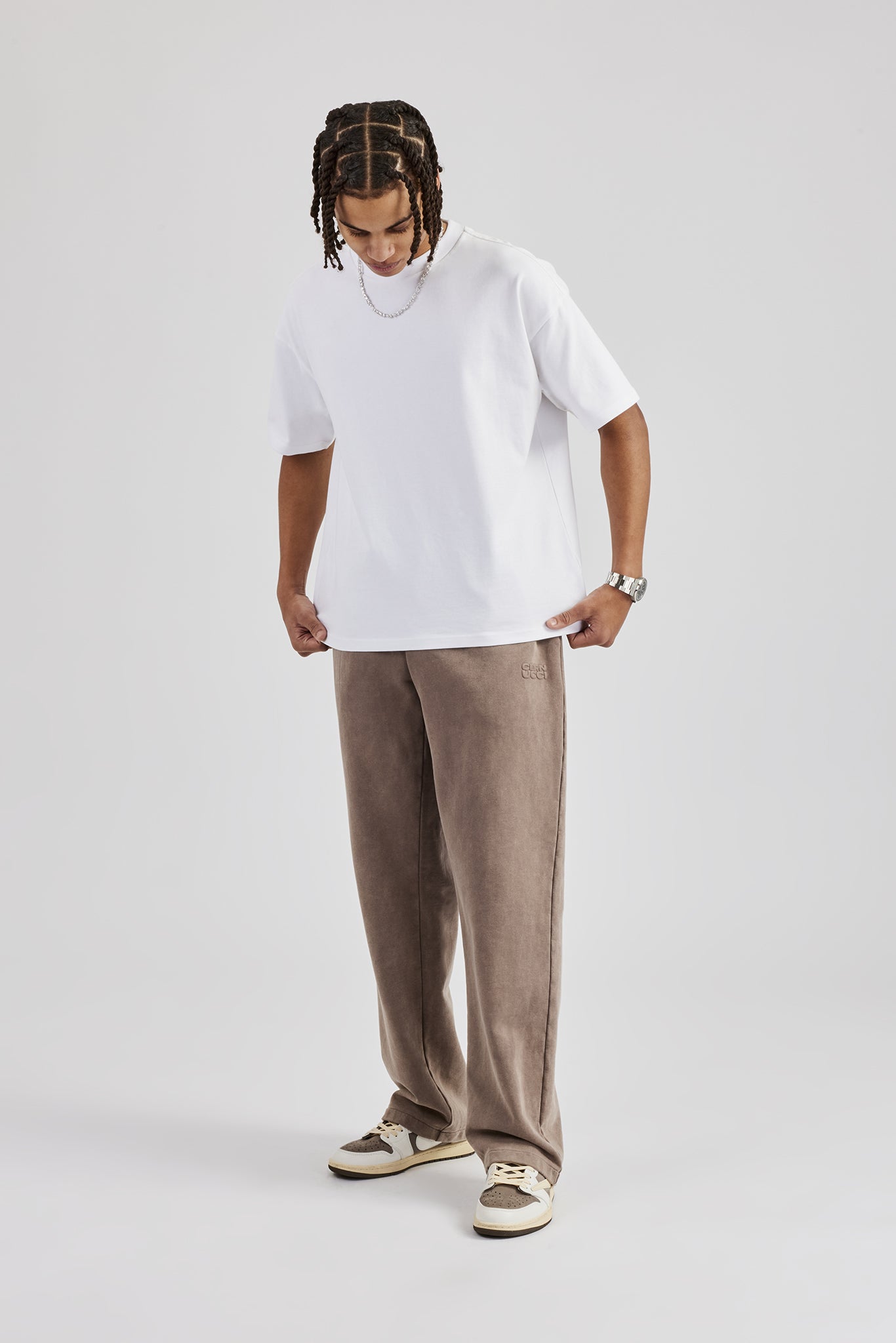 Gewaschene Jogginghose mit geradem Bein - Taupe