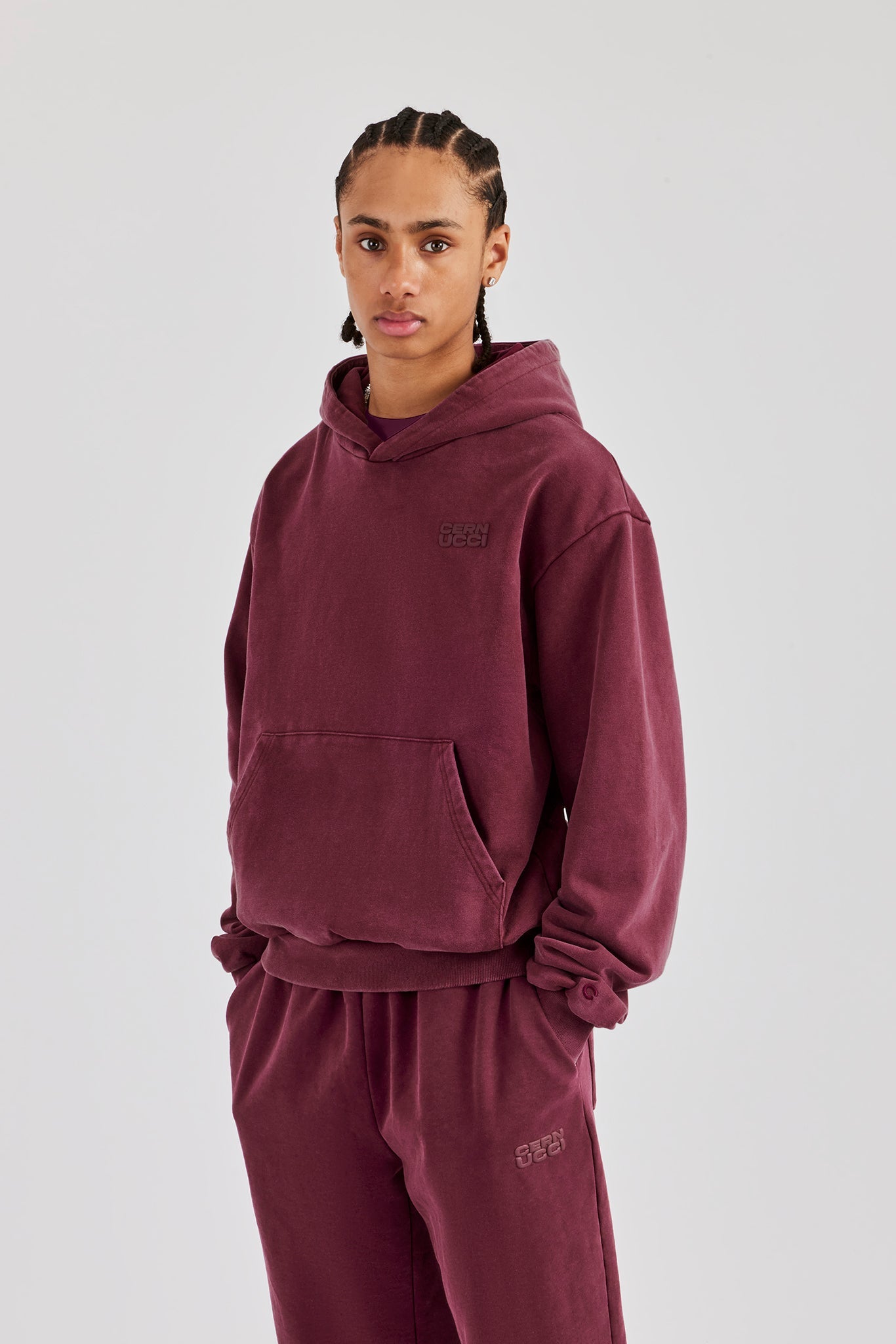 Gewaschener Hoodie - Burgunderrot