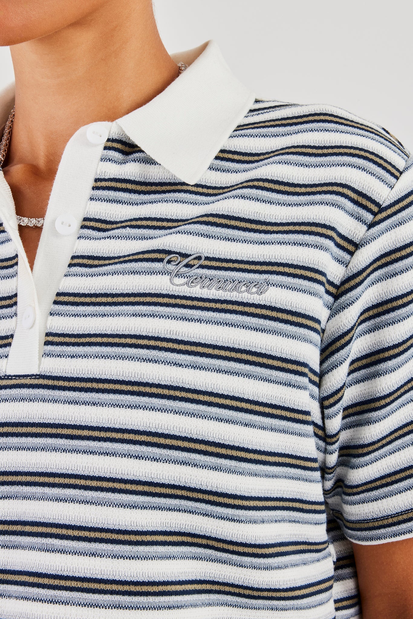 Textured Stripe Short Sleeve Polo - Blue