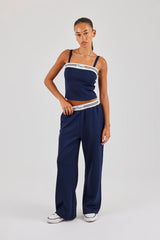 Structured Top & Wide Leg Trouser - Navy Blue