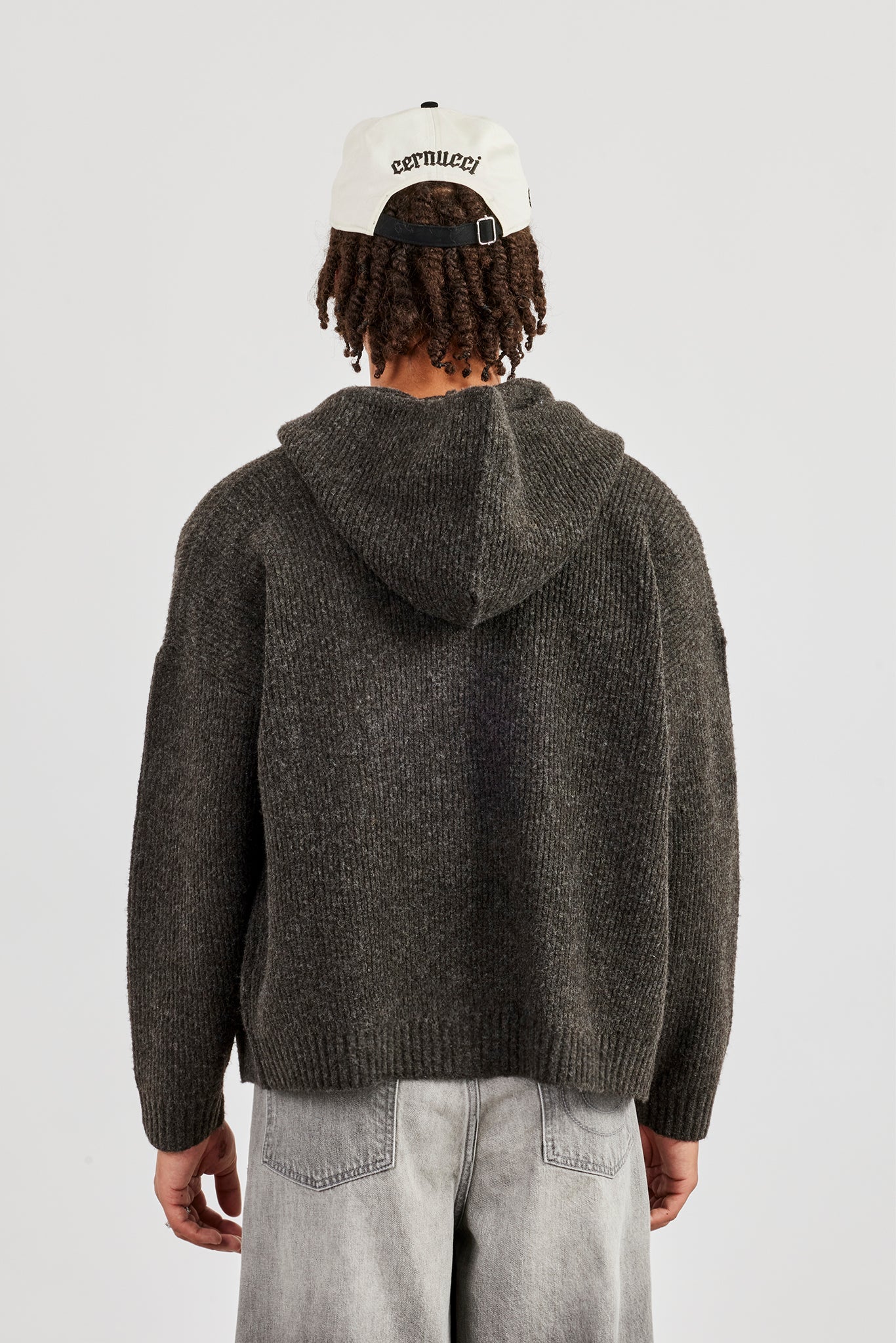 Embroidered Knitted Zip Hoodie - Chocolate