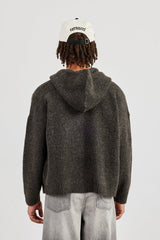 Embroidered Knitted Zip Hoodie - Chocolate