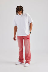 Washed Flare Fit Panelled Jogger - Washed Red