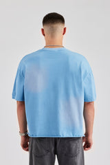 Boxy Washed Embroidered T-Shirt - Blue