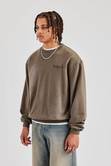 Washed Applique Boxy Sweater - Khaki