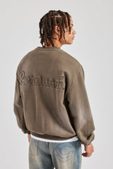 Washed Applique Boxy Sweater - Khaki