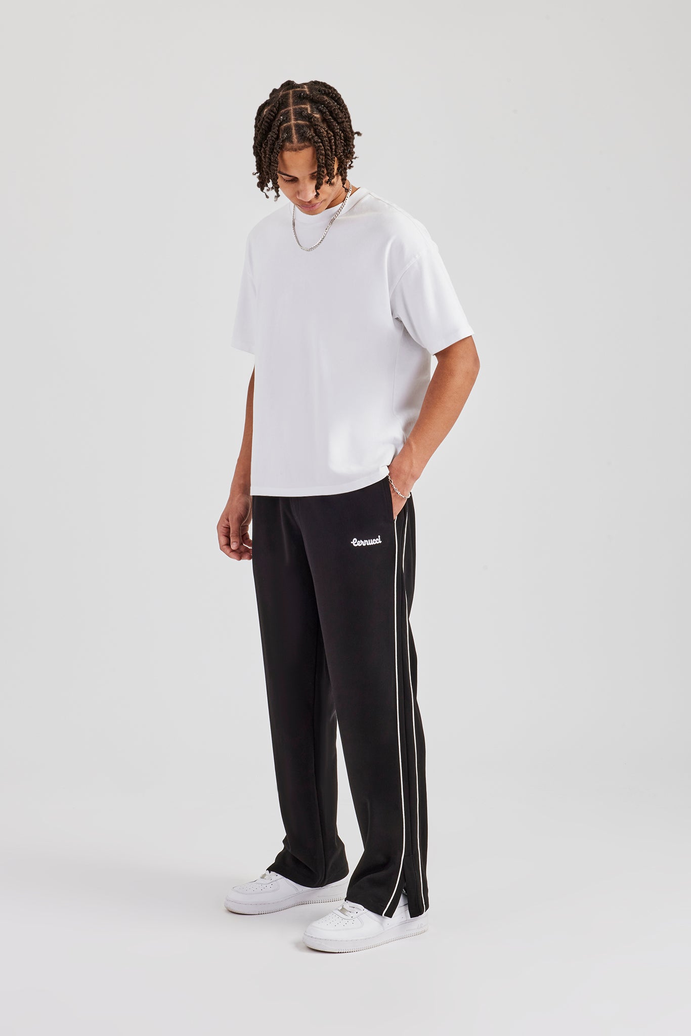 Piping Split Hem Trouser - Black