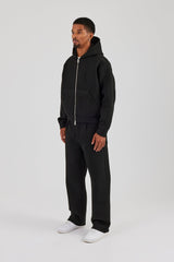 Scuba Zip Through Boxy Hoodie & Relaxed Trouser - Black