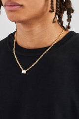 Iced Gemstone Pendant Necklace - 10mm - Gold