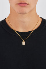 Iced CZ Grid Dog Tag Necklace - 20mm - Gold