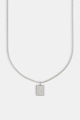 Iced CZ Grid Dog Tag Necklace - 20mm