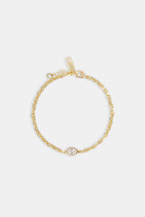 Iced Oval Gemstone Rolo Bracelet - 10mm - Gold
