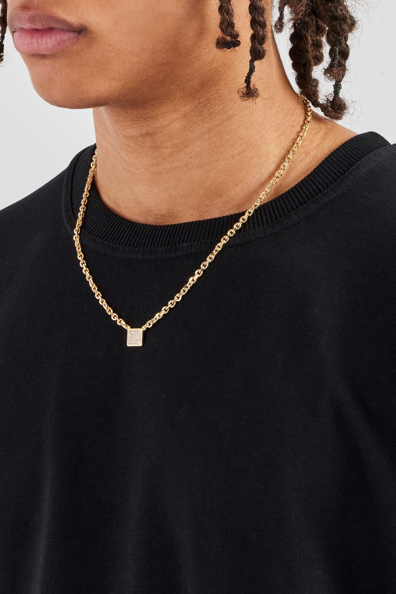 Iced Pave Rectangular Pendant Necklace - 10mm - Gold