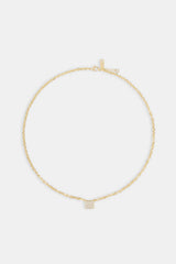 Iced Pave Rectangular Pendant Necklace - 10mm - Gold
