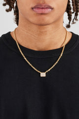 Iced Pave Rectangular Pendant Necklace - 10mm - Gold